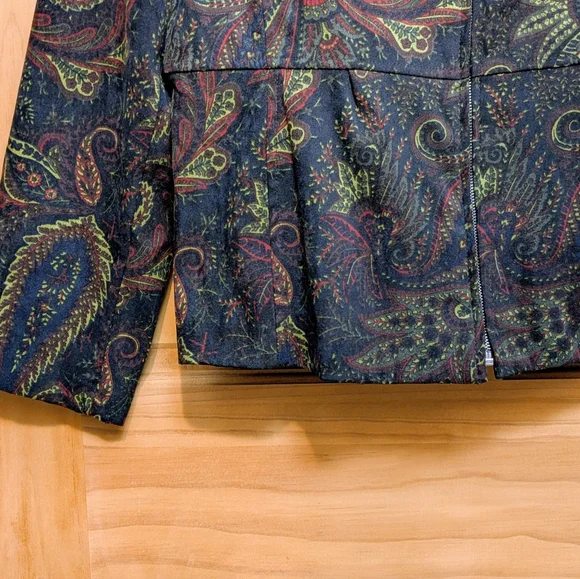 Notations Womens Large Jacket Blazer Green Red Paisley Full Zip Peplum Boho Fall - Picture 7 of 10